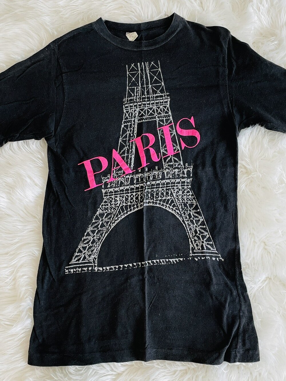 Vintage Alma Mater T-Shirt Paris Eiffel Tower Black Pink 1980s Women's Medium 5